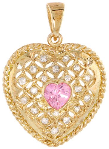 Sterling Silver Heart Pendant, Gold Plated w/ Heart shaped Pink & 19 CZ Stones, 1 (25mm) tall 51Y%2BKWcIVPL Sterling Silver Heart Pendant, Gold Plated w/ Heart shaped Pink & 19 CZ Stones, 1 (25mm) tall