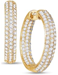 14K Yellow Gold Round Brilliant Cut Diamond - In & Out Channel Set Round Circle Hoop Earrings - (3.1 cttw.)