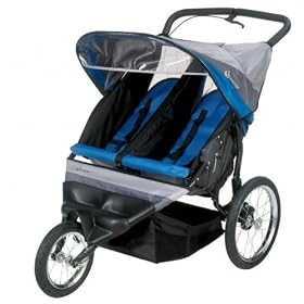 Run Around Fixed Wheel Double Jogging Stroller - Blue/ Gray