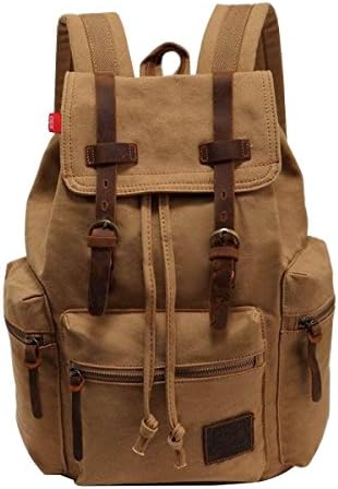 Shiontec Vintage Casual Canvas Leather Backpack Rucksack Bookbag Satchel Hiking Outdoor Bag