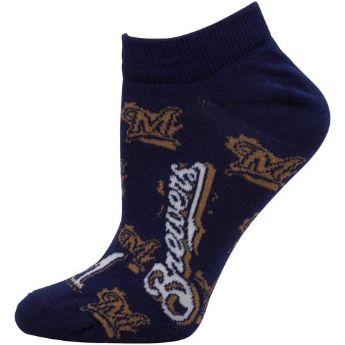 Milwaukee Brewers Womens Allover Team Logo Ankle Socks - Navy Blue