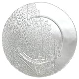 Clear Glass Leaf Design Platter 13.5" D Set of Two