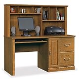 Sauder Orchard Hills Large Wood Computer Desk with Hutch in Carolina Oak