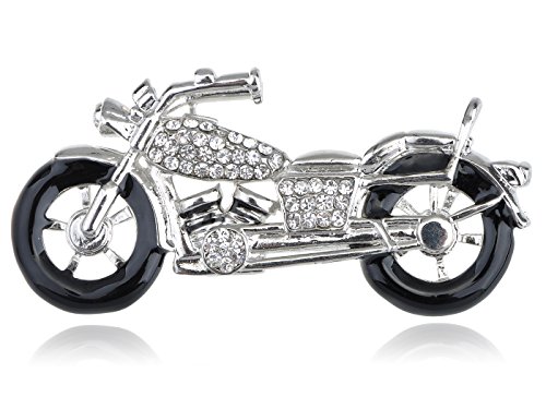 Silver Harley Davidson Crystal Rhinestone Biker Motorcycle Racer Fun Pin Brooch