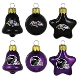 NFL Baltimore Ravens Blown Glass Ball, Bell & Star 6-Pack Ornament Set