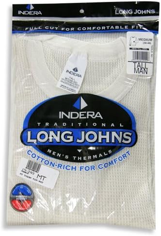 Indera - Mens Regular and Tall Long Sleeve Thermal Top, 800LS,Medium Tall,Natural