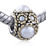 Pugster Golden Framed Faux Pearl Charm Bead Fits Pandora Bracelet