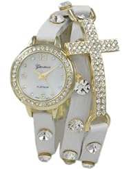 Geneva Platinum Cross Wrap Watch in White