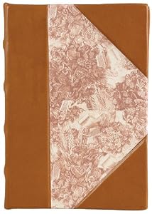 Tan Toile Journal, Antiqued Genuine Leather Double Thick Spine and Corners with Toile De Jouy Paper on Cover, Lined, 5x7"