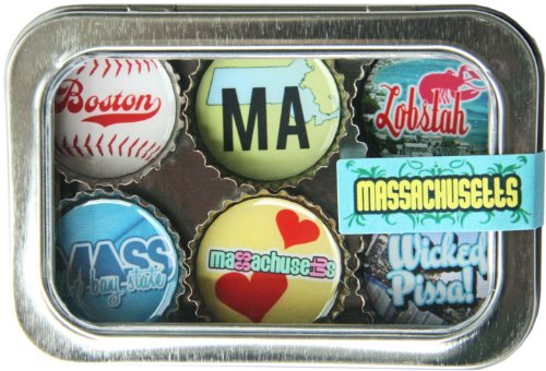 Massachusetts State Bottle Cap 6 pc Magnet Set w/ Case