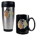 Chicago Blackhawks NHL Stainless Steel Travel Tumbler & Black Ceramic Mug Set - Primary Logo by Great American Products