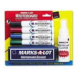 MARKS-A-LOT Dry Erase Marker Kit, Chisel Tip, BLK/BL/Green/Red, 4/set