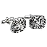 Black and Sliver Engrave Vine Design Cufflinks