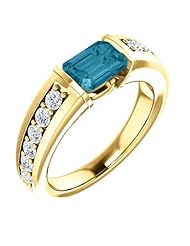 10K Yellow Gold 7.00x5.00mm Emerald Cut London Blue Topaz and Diamond Ring -- LIFETIME WARRANTY