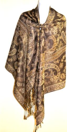 Dark Brown Jacquard Floral Pashmina Shawl Scarf- 27.5 X 67" (B1)