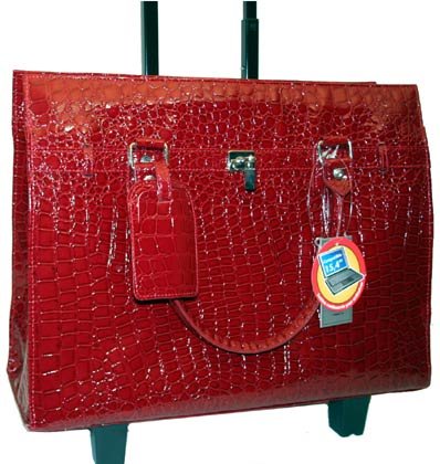 Bugatti Croco Embossed Rolling Briefcase Laptop - Women Red Bugatti Croco Embossed Rolling Briefcase Laptop - Women Red