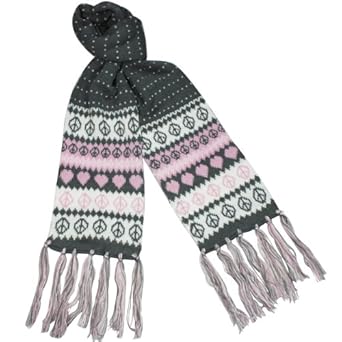 Love Peace Snow Dots Double Layer Knitted Acrylic Tassel Ends Long Scarf - Gray