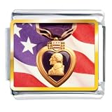 American Flag Purple Heart Italian Charms Bracelet Link