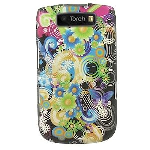 Hard Snap-on Sleeve Plastic RUBBERIZED With RAINBOW FLOWERS Design Shield Faceplate Cover Case for BLACKBERRY 9800 TORCH [WCB905]