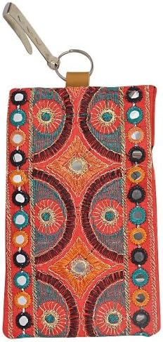 Jute Cottage Handmade iPhone 5S/5C/5/4S Fabric Case with Embroidery & Mirrorwork, 4.75 Incy by 3.25 Inch (Red)