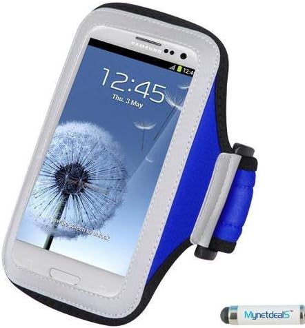 Premium Sport Armband Case for Lenovo S850 - Navy Blue + MYNETDEALS Mini Touch Screen Stylus