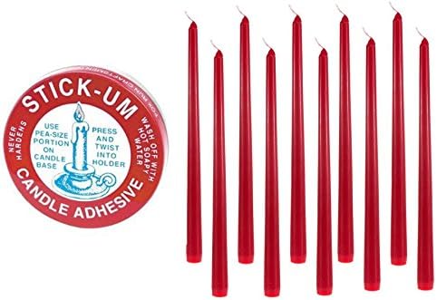 Elegant Taper candles Premium Hand Dipped 10" Tall Set of 12 with Candle Adhesive Holds Candles Straight