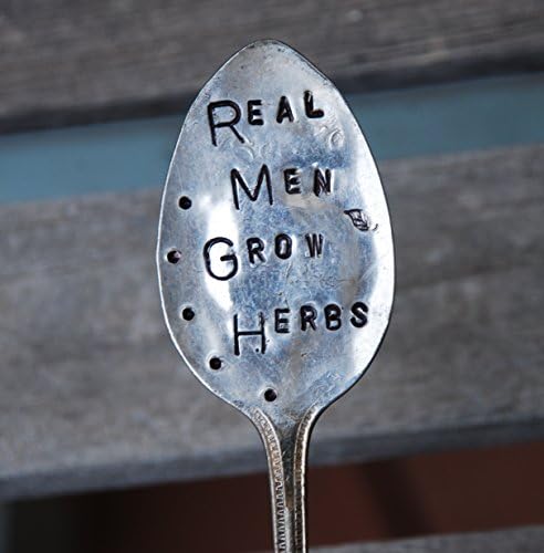 REAL MEN GROW HERBS funny Garden Herb Marker pots Hand Stamped with dots and Leaf stamp