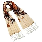 100% Pashmina/Cashmere Orange Paisley Flower Tassel Ends Long Scarf Shawl
