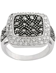 Sterling Silver Marcasite Clear Crystal Cushion Top Ring