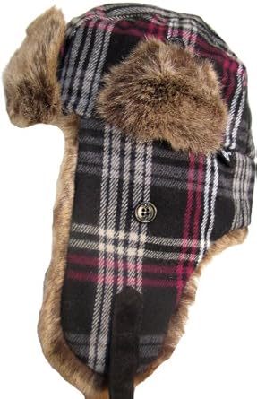 Stripe Plaid Trapper Faux Fur Warm Winter Trooper Bomber Hat with Ear Flaps Sherpa