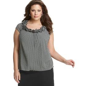 Buy AK Anne Klein Plus Size Top, Checked Cap Sleeve Ruffled by Anne Klein New York