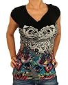 New Christian Audigier Women's Graphic Low V-neck T-shirt ~ Newest 2009 Collection