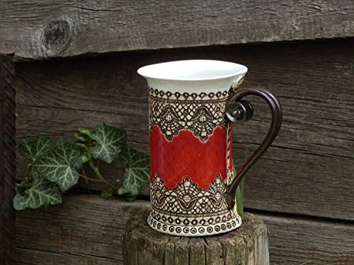 11oz Mug, Ceramic Mug, Tea Mug, Handbuilding Techniques, ceramics and pottery, handpainted, teacup, mug, handmade mug, unique coffee mugs,red mug