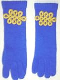 G75, Royal Blue Angora Gloves with Gold Band on Wrist for Women and Teens