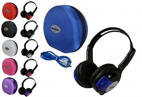 1 Kid Sized Wireless Infrared Universal Car DVD IR Automotive Colored Adjustable 2 Channel Headphones With Case and 3.5mm Auxiliary Cord