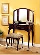Queen Anne Victorian Style CHERRY Finish VANITY SET WITH TRI-MIRROR AND MATCHING STOOL