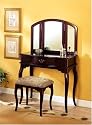 Queen Anne Victorian Style CHERRY Finish VANITY SET WITH TRI-MIRROR AND MATCHING STOOL