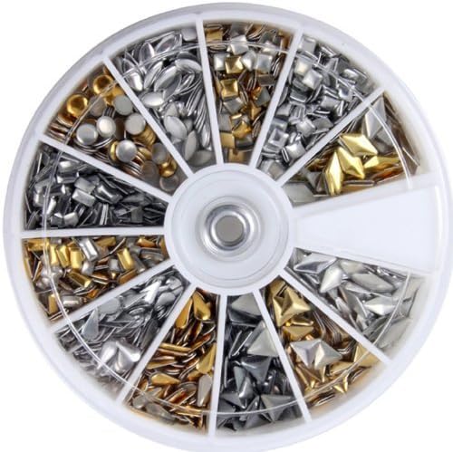 600 pcs 3D Design Nail Art Different Metallic Studs Gold &amp; Silver Stud Wheel Manicure by Ubestsky