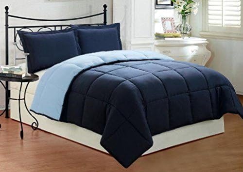 Peter Home Series 3Pc Down Alternative Reversible Comforter With Pillow Shams Navy / Aqua Full/Queen