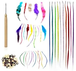 SHANY Cosmetics Feather Hair Extension Kit, 8 Ounce (Feather Hair, Hook, Beads, Feather Grizzly Solid Mix All-In-One) -100 Piece