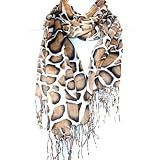 Brown Giraffe Print White Soft Light Scarf Shawl Wrap. 3793,w058-7