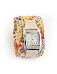 Fashion Candy Beige Color Braided Plaited Rope Strap Wrap Quartz Lady Women Wrist Watch