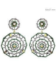 Couturechics 14k Gold and 925 Sterling Silver 3.65 Ct Tsavorite Natural Diamond Pave Web Design Fashion Dangle Earrings Handmade Jewelry
