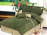 7Pcs King Oxford Sage Suede Comforter Bed in a Bag Set