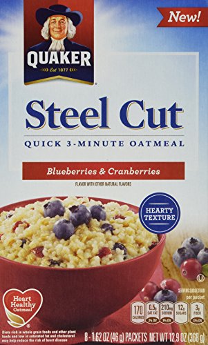Quaker, Steel Cut, Quick 3-Minute Oatmeal, 8 Count, 12.9oz Box (Pack of 3) (Choose Flavor) (Blueberries & Cranberries)
