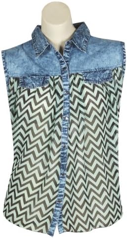 Plus Size Mint Denim Trim Top --Size: 2x Color: Mint