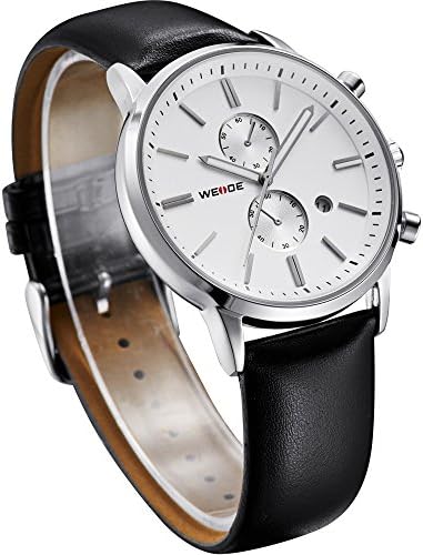 NIUBILITY WEIDE Ori-1098 Fashion Leather Band White Round Dail Analog Display Men's Wrist Watch