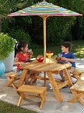 KidKraft Octagon Table & 4 Stools and Multi-Striped Umbrella