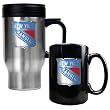 New York Rangers NHL Stainless Steel Travel Mug & Black Ceramic Mug Set - Primary Logo by Great American Products