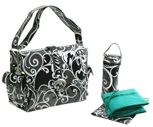 Surf Laminated Diaper Bag (Black/White) (11"H x 6"W x 14"D) by Kalencom